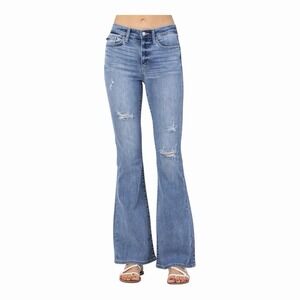 Judy Blue 18W High Rise Destroyed Distressed Flare Jeans Medium Wash Festival
